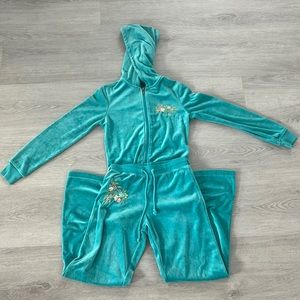 BCBGMAXAZRIA Bird of paradise Blue Velour Track Suit P/S